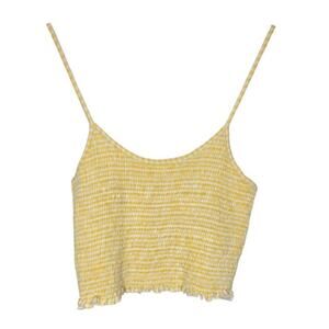 Me to We Soft Butter Yellow Gingham Lettuce Hem Smock Tank Top Womens SM Cottage
